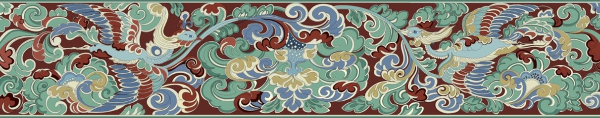 双凤衔花卷草纹