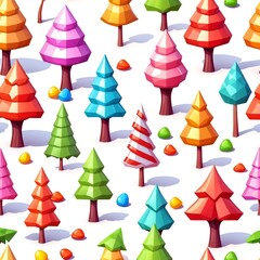 Colorful Low Poly Trees Seamless Pattern