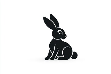 Obraz premium Modern graphics black vector Easter bunny icon, sleek minimalist, white.