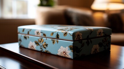 Floral Decorative Box on Wooden Table