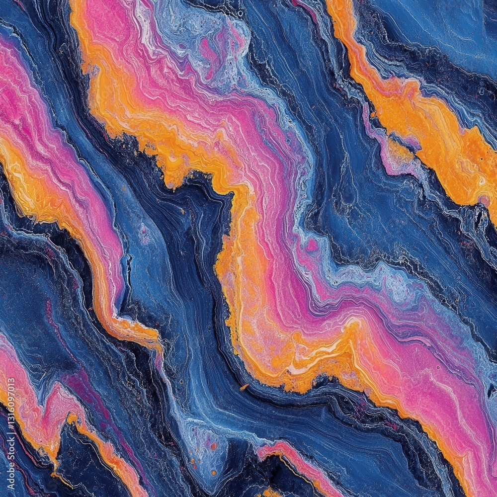 Poster dynamic abstract art with flowing pink orange and blue hues creating a vibrant and modern backdrop
