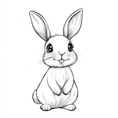 Fototapeta premium Black line art bunny illustration, perfect for T-shirts, plain backdrop.