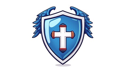 Fototapeta premium Winged Shield with Cross: A Vibrant Digital Illustration AI Generated