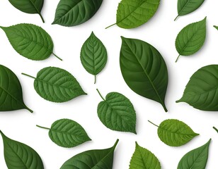 Fototapeta premium Green Leaves Pattern on White Background