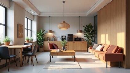 A break room with a coffee machine, a microwave, and a refrigerator, offering a space for employees to relax and socialize