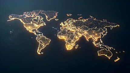 Illuminated World Map With Golden Lights