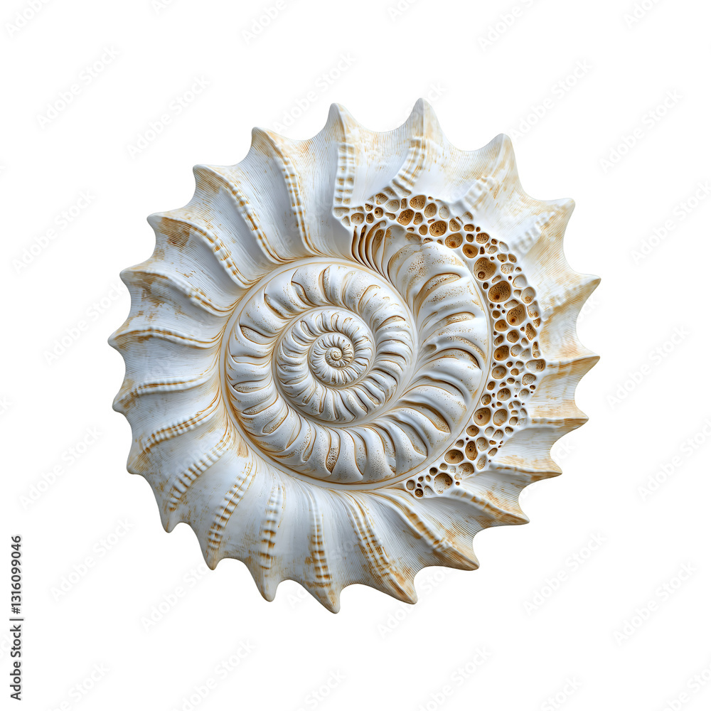 Aufkleber textured spiral seashell casting isolated on white or transparent background close-up view