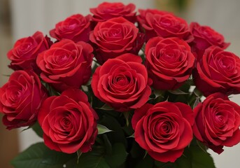 Obraz premium Bouquet of Red Roses Close-up Beautiful Flower Arrangement for Gifting