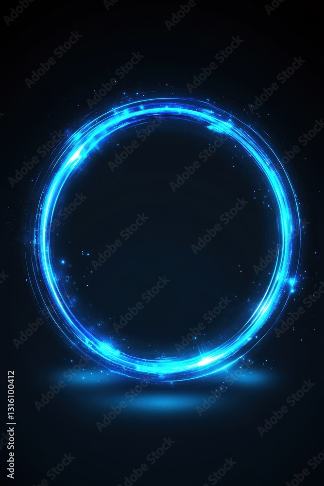 Aufkleber luminous blue circle frame on dark backdrop creates a futuristic portal effect with glowing particle