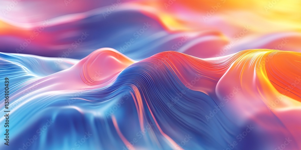 Poster vibrant abstract fluid waves in shades of blue and orange create a stunning visual experience. the s