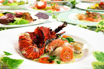 オマール海老のグリルアルマンドソース　フランス料理のフルコース