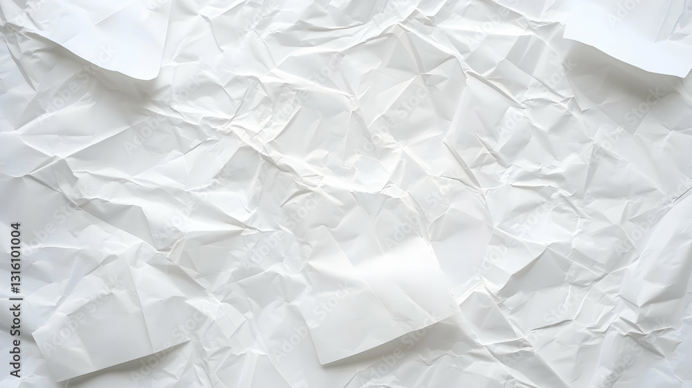 Poster abstract background of crumpled white paper texture with creases and folds in bright light