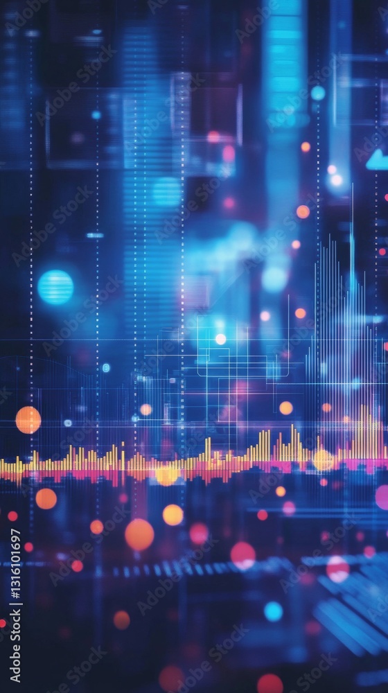 Poster explore a vibrant abstract visualization featuring colorful data elements, depicting technology and 