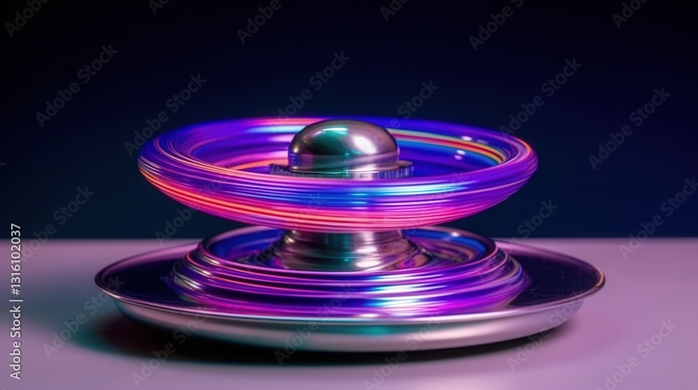 Poster abstract image of a spinning top with vibrant, multicolored light trails, creating a dynamic and fut
