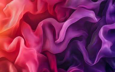 Fototapeta premium Colorful flowing fabric creates an abstract background with vibrant shades of red, pink, and purple blending together seamlessly