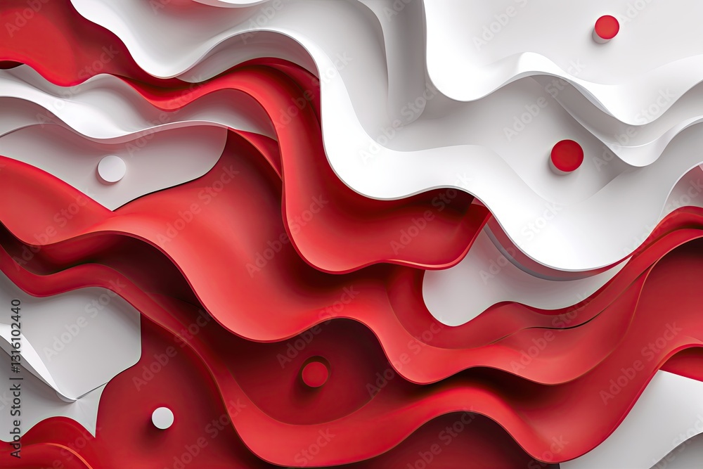 Poster contemporary red and white abstract background design with 3d layered texture