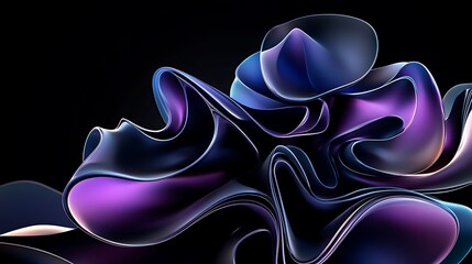 Abstract 3D Render: Dark Purple and Blue Fluid Forms Against Black Background AI Generated