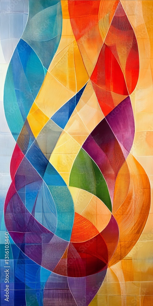 Poster this vibrant abstract artwork features flowing waves in a spectrum of colors, blending shades of blu