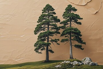 Obraz premium Cypress Artwork on Textured Natural Paper Canvas Featuring Crisp Detail