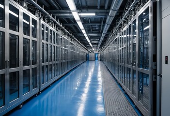 Fototapeta premium Modern Industrial Facility Interior with Stainless Steel Equipment