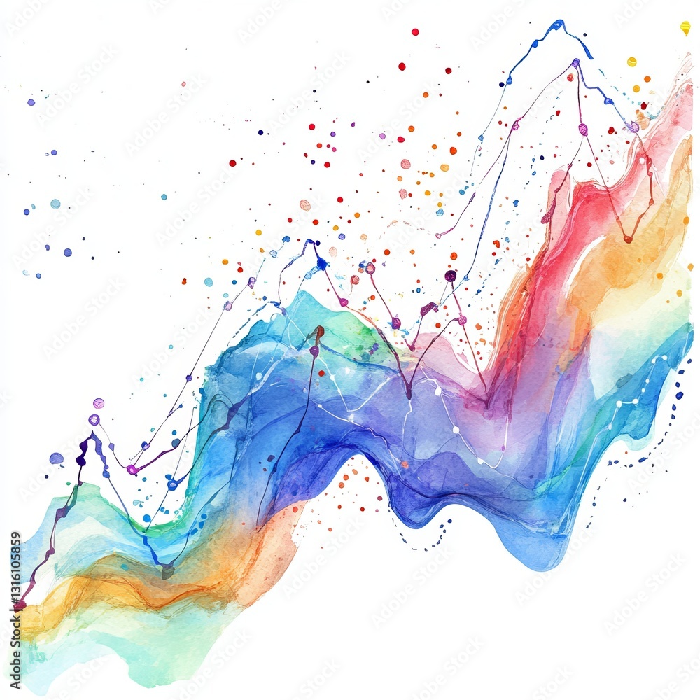 Poster this vibrant abstract watercolor design features colorful waves and graph lines, symbolizing growth 