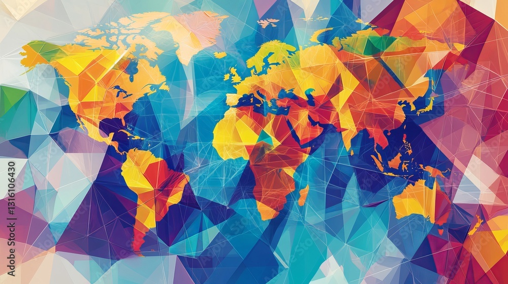 Poster geometric colorful world map with abstract triangular patterns