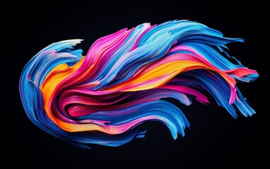 Obraz premium Vibrant flowing brush strokes create dynamic patterns on a dark background, showcasing a colorful abstract art piece