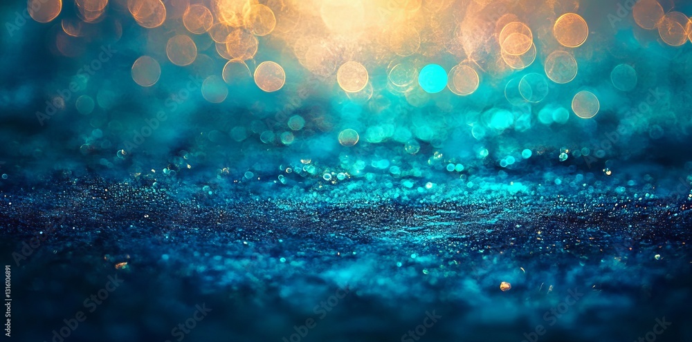 Poster a distressed blue background featuring blurred bokeh lights creates a soft and dreamy visual atmosph