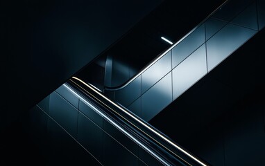 Obraz premium Modern escalator in a dark urban environment highlighting sleek lines and lighting