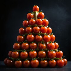 Pyramid of Cherry Tomatoes on Dark Background