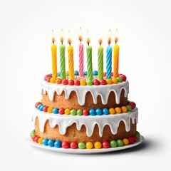 Delicious Two-Tiered Birthday Cake with Colorful Candles