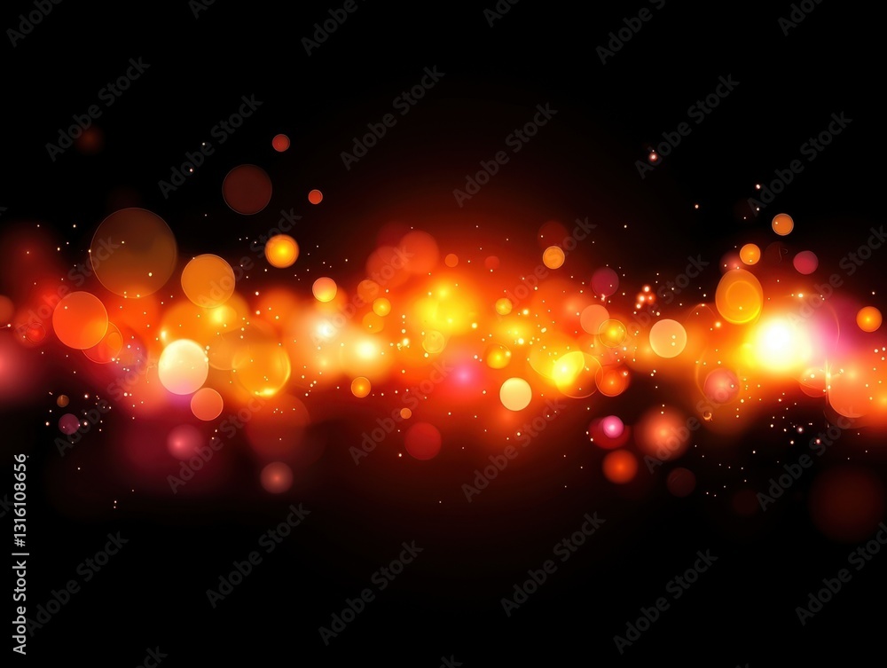 Poster a vibrant display of colorful lights and bokeh effects against a dark background, creating an energe
