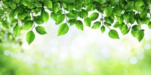 Obraz premium Lush Green Leaves, Branches, and Abstract Bokeh Background: Nature, Spring, Summer, Growth, Freshness, Plants, Foliage, Environment, Ecology, Trees