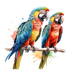 Fototapeta premium Watercolor Macaw Pair on Branch