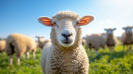 Obraz premium presence of both livestock and meadows represents harmonious relationship between happy sheep, lush fields, and crucial role they play in agriculture and pastoral customs