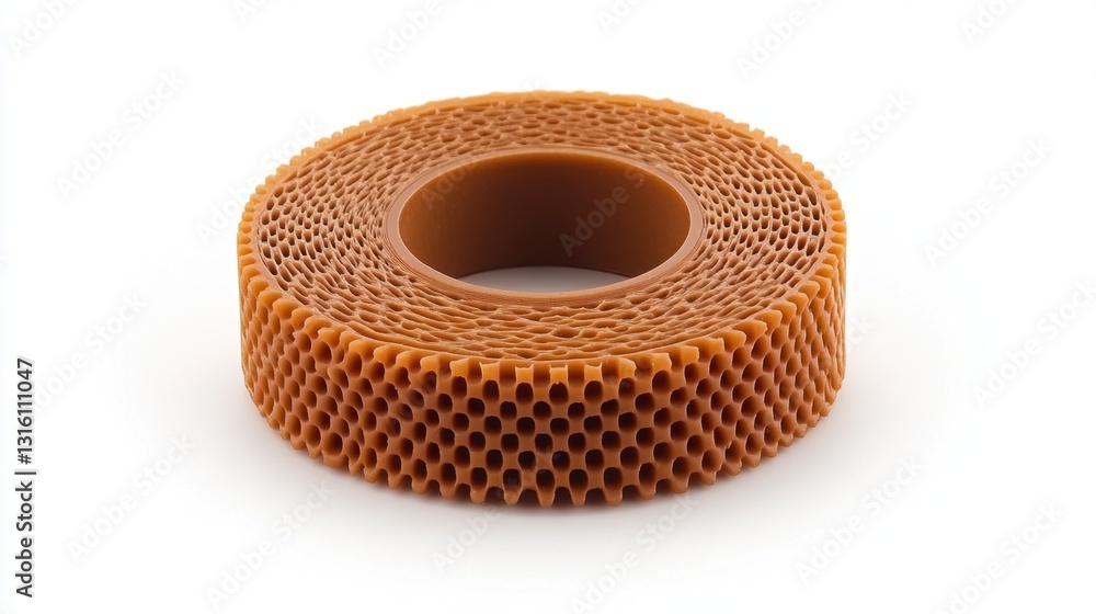Poster light brown textured ring shaped object with a honeycomb pattern on a white background. the object i