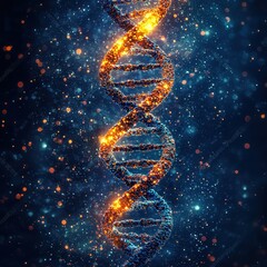 A vibrant digital illustration of a DNA double helix, surrounded by a starry backdrop, symbolizing the mysteries of genetics and life.