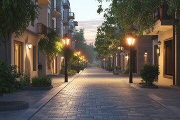 Smart city, landscape city centre with many building, airplane is flying in the sky and people walking, running in park