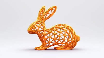 Modern geometric 3D rabbit sculpture in bright orange