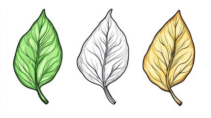 Three leaves, green, white, gold, illustration, design element
