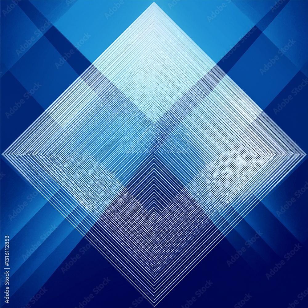 Poster modern abstract blue background design with layers of textured white transparent material in triangl