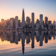 Naklejka premium San Francisco Skyline Reflection at Sunrise