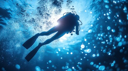 Diving adventure underwater exploration ocean depths action shot serene environment unique perspective