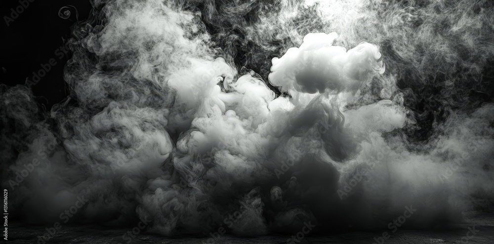 Poster a dark background is elevated by white smoke, which generates a grunge and abstract texture effect i