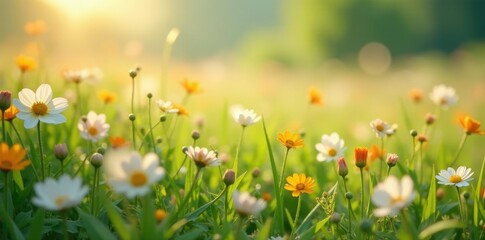 Gentle breeze rustling leaves of blooming flowers in a field, flora, blossoms, grasslands
