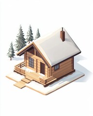 cabin architecture, timber architecture material isolated white background isometric view