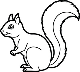 Cute Squirrel Outline Vector – Autumn and Fall Season Wildlife Illustration