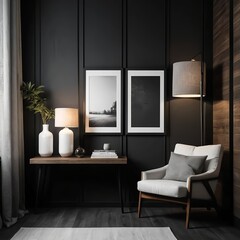 Modern Dark Living Room Interior Design with Comfortable Armchair