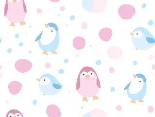 A pattern of penguins with pink and blue colors