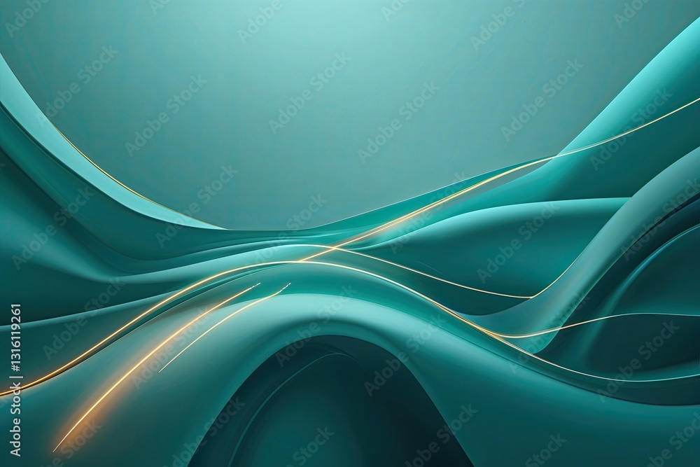 Poster tranquil teal background with fluid gradient and abstract light trails